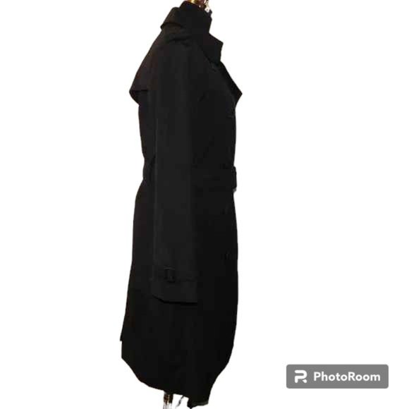 Norma Kamali Double Breasted Belted Black Trench Coat Size Medium Career - Picture 3 of 15